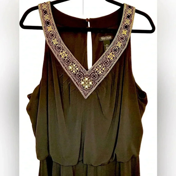 White House Black Market sleeveless midi dress, XL, embellished vneck, Elegant - Picture 5 of 10